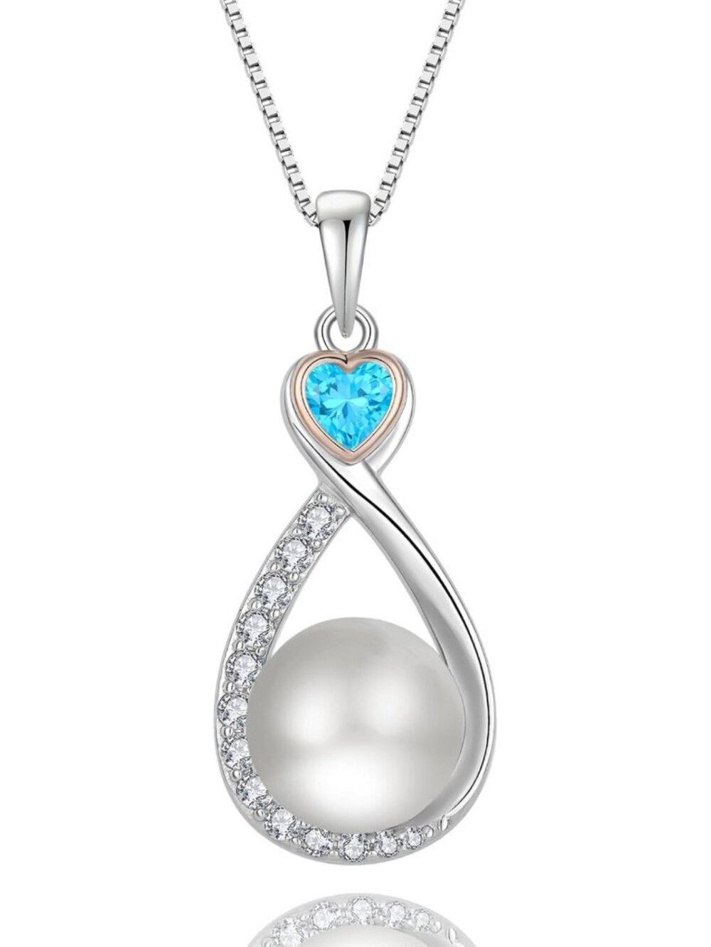 Heart Birthstone Pearl Necklace - 925 Sterling Silver Infinity Pendant